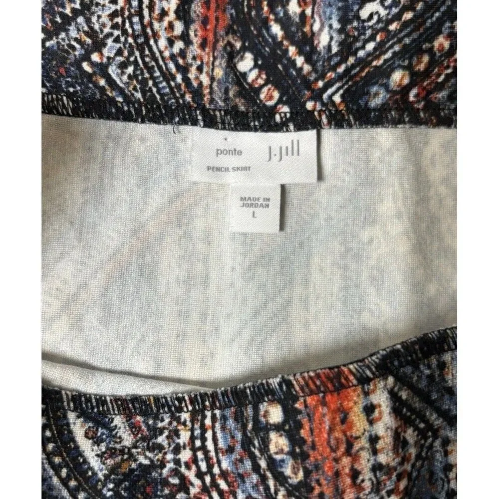 J.Jill Ponte Pencil Skirt Womens Size Large Paisley Straight Pull On Stretch
